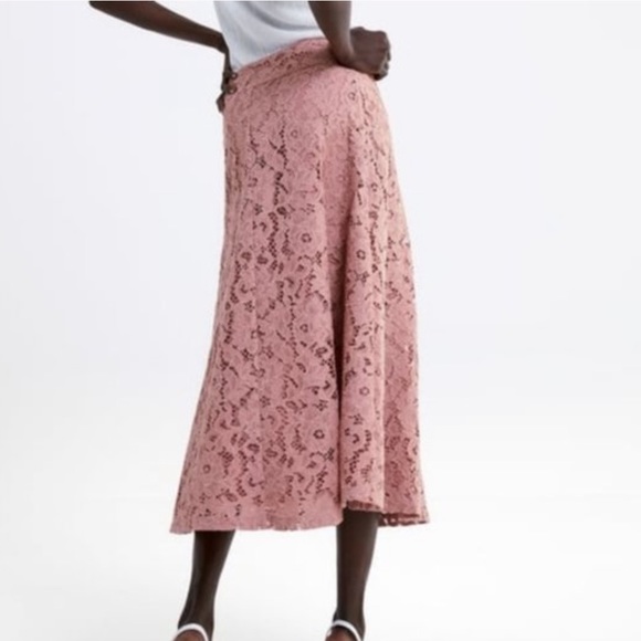 Zara A-line Pink Floral Lace Midi Skirt, XS - Picture 2 of 8
